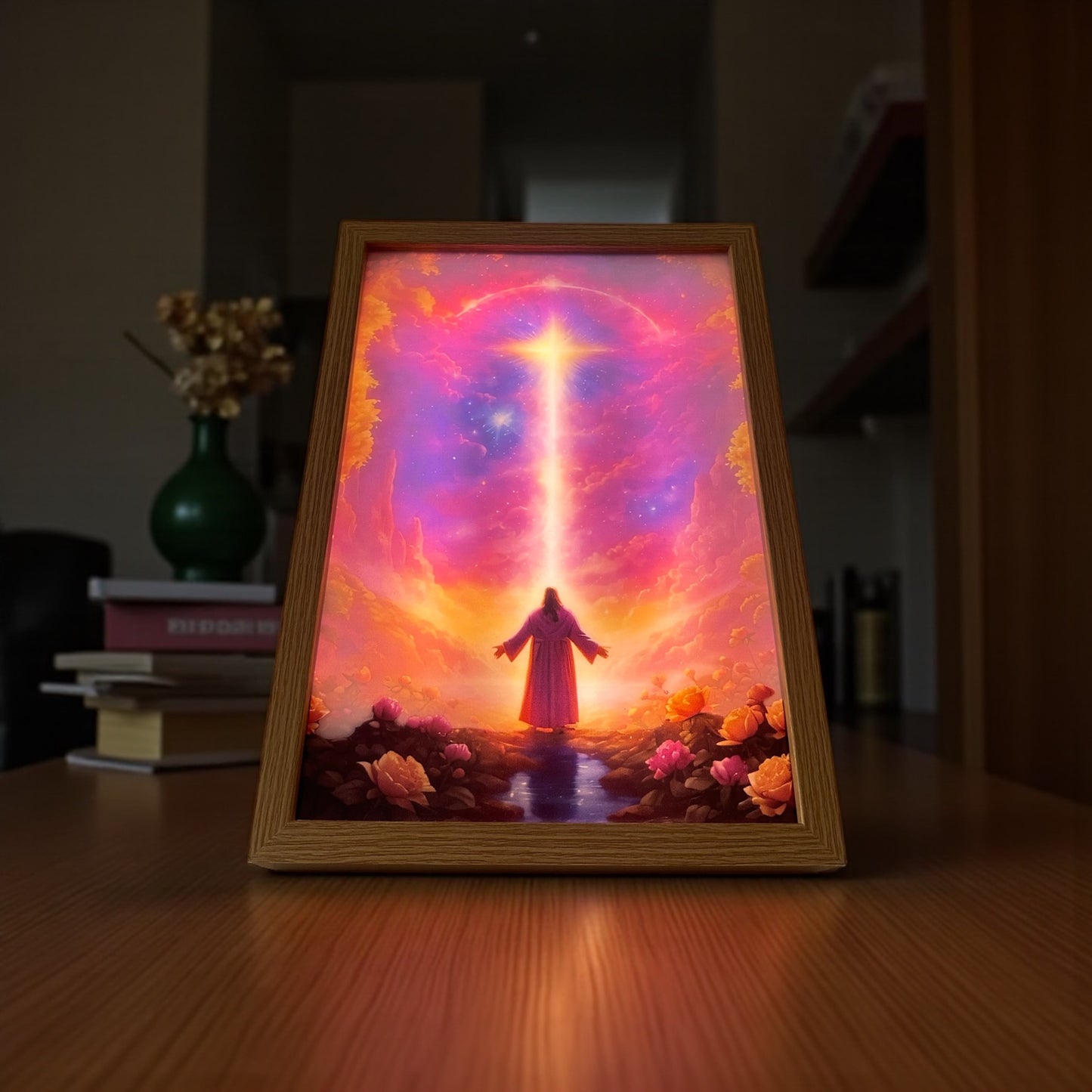 Jesus LED Light Frame – Radiant Cross Christian Decor